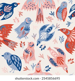 Folk Art Animal Seamless Pattern