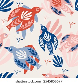 Folk Art Animal Seamless Pattern