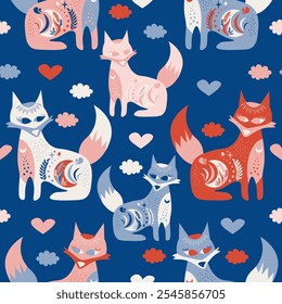 Folk Art Animal Seamless Pattern