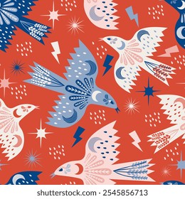 Folk Art Animal Seamless Pattern