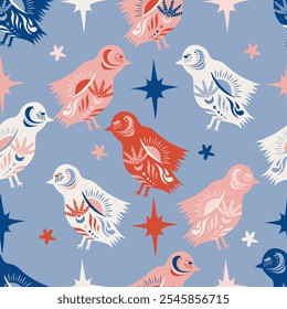 Folk Art Animal Seamless Pattern