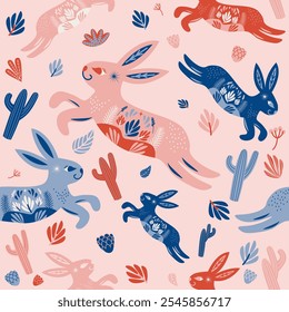 Folk Art Animal Seamless Pattern