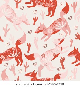 Folk Art Animal Seamless Pattern