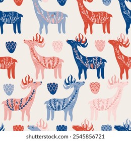 Folk Art Animal Seamless Pattern