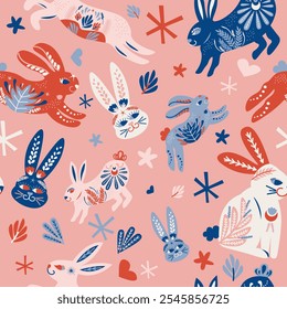 Folk Art Animal Seamless Pattern