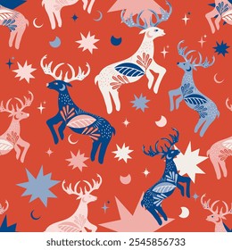 Folk Art Animal Seamless Pattern