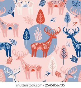 Folk Art Animal Seamless Pattern