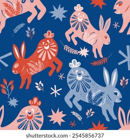 Folk Art Animal Seamless Pattern