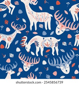 Folk Art Animal Seamless Pattern