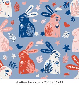 Folk Art Animal Seamless Pattern