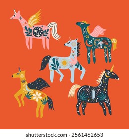 Folk Art Animal Unicorn Design Element