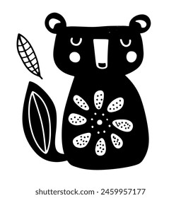 Folk Art Bear and Leaf Design