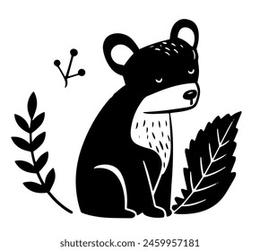 Folk Art Bear and Leaf Design