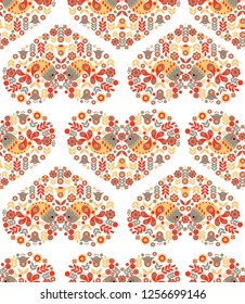 folk art birds flowers swedish seamless pattern vector