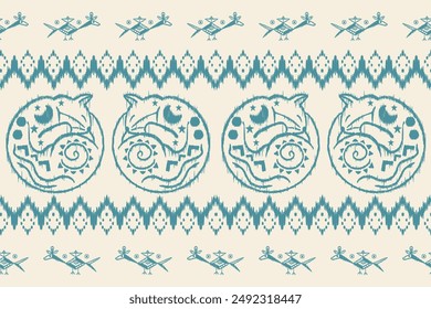 Folk art cat ethnic oriental sarong saree ikat seamless pattern traditional background. vector design for folk art fashion, ikat folk fabric, wallpaper and all prints color. carpet,wallpaper,clothing.