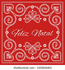 Folk art christmas card vector template. Feliz Natal, Merry Christmas in portuguese