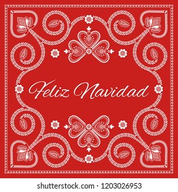 Folk art christmas card vector template. Feliz Navidad, Merry Christmas in spanish