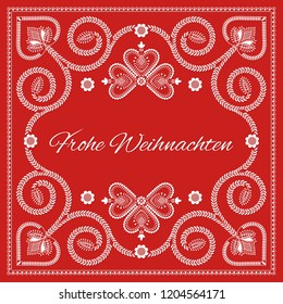 Folk art Christmas card vector template. Frohe Weihnachten - Merry Christmas in German language