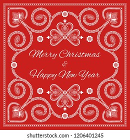 Folk art christmas card vector template. Merry Christmas and Happy New year