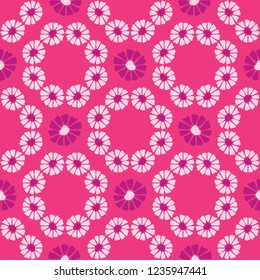 Folk Art Daisy Quilt All Over Print Vector. 1950 Style Daisies Chain Seamless Repeating Pattern in on Pink Background. Hand Painted for Summer Fashion Prints, Stationery, Retro Garden Packaging.