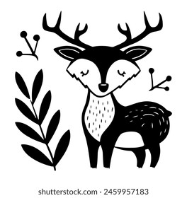 Folk Art Deer with Plant Motifs