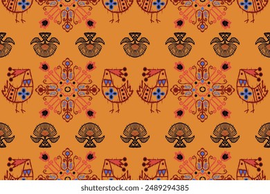 Folk art ethnic oriental sarong saree ikat seamless pattern traditional background. vector design for folk art fashion, ikat folk fabric, wallpaper and all prints color. carpet,wallpaper,clothing,wrap