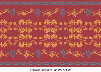 Folk art ethnic oriental sarong saree ikat seamless pattern traditional background. vector design for folk art fashion, ikat folk fabric, wallpaper and all prints color. carpet,wallpaper,clothing,wrap