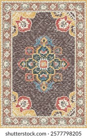 Folk art and Floral design Vector Carpet with modern Pattern and texture having trending colors in high resolution
