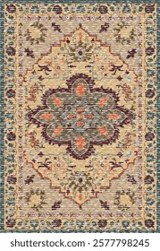 Folk art and Floral design Vector Carpet with modern Pattern and texture having trending colors in high resolution
