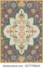 Folk art and Floral design Vector Carpet with modern Pattern and texture having trending colors in high resolution
