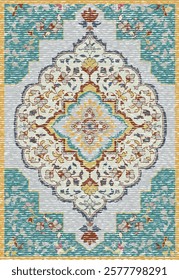 Folk art and Floral design Vector Carpet with modern Pattern and texture having trending colors in high resolution
