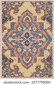 Folk art and Floral design Vector Carpet with modern Pattern and texture having trending colors in high resolution
