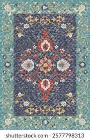 Folk art and Floral design Vector Carpet with modern Pattern and texture having trending colors in high resolution
