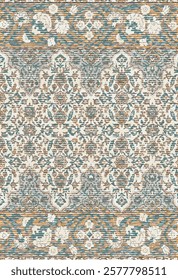 Folk art and Floral design Vector Carpet with modern Pattern and texture having trending colors in high resolution
