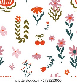 Folk Art Floral Frames and Decorative Botanical Elements