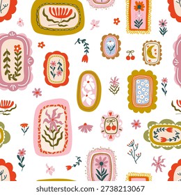 Folk Art Floral Frames and Decorative Botanical Elements