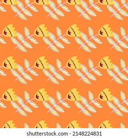 Folk art floral seamless pattern. Small flower wallpaper. Cute ditsy print. Doodle plants endless wallpaper. Design for fabric, textile print, wrapping, cover. Vector illustration