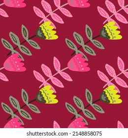 Folk art floral seamless pattern. Small flower wallpaper. Cute ditsy print. Doodle plants endless wallpaper. Design for fabric, textile print, wrapping, cover. Vector illustration