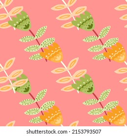 Folk art floral seamless pattern. Small flower wallpaper. Cute ditsy print. Doodle plants endless wallpaper. Design for fabric, textile print, wrapping, cover. Vector illustration