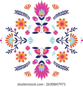 folk art flowers in circle