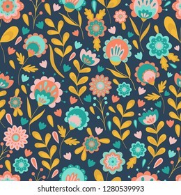 folk art flowers swedish seamless pattern vector 