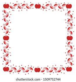 Folk art. Frame of apples and leaves in folk style with decorative elements. Vector illustration