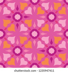 Folk Art Heart Quilt All Over Print Vector. Colorful Quilted Style Seamless Repeating Pattern in on Pink Background. Hand Painted for Fashion Print, St Valentines Stationery, Retro Wedding Packaging.