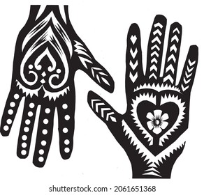 folk art inspired  pair of mismatched hands