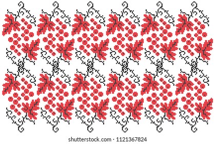 Folk art knitted embroidered good by cross-stitch line pattern. Branches of grapes.