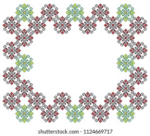 Folk art knitted embroidered good by cross-stitch line pattern