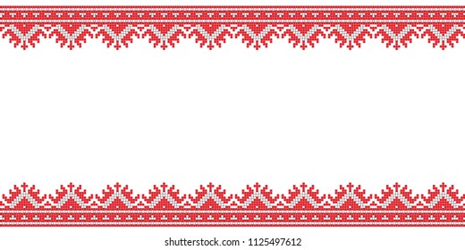 Folk art knitted embroidered good by cross-stitch line pattern