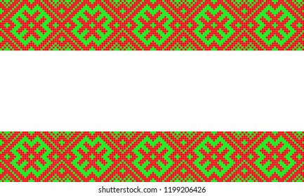 Folk art knitted embroidered good by cross-stitch line pattern