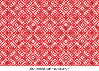 Folk art knitted embroidered good by cross-stitch line pattern