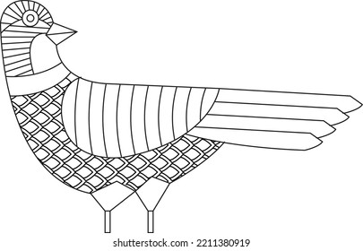 Folk art ornamental bird, inspired by Indian folk art Kalamkari,  for cards, scrapbook, print, gift wrap, manufacturing, and home decor.